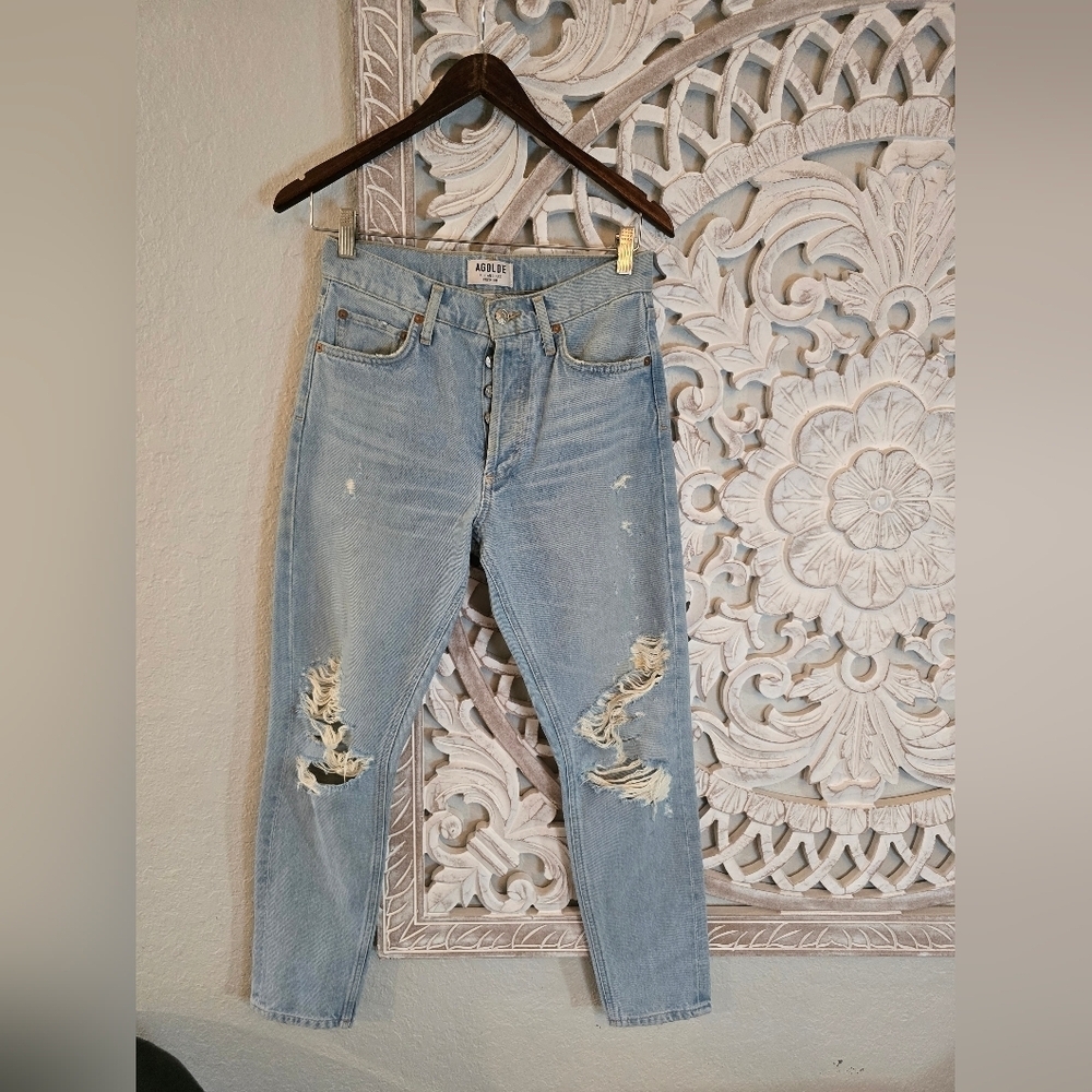 Agolde Women's High Rise Slim Straight Leg Distressed Jeans 25